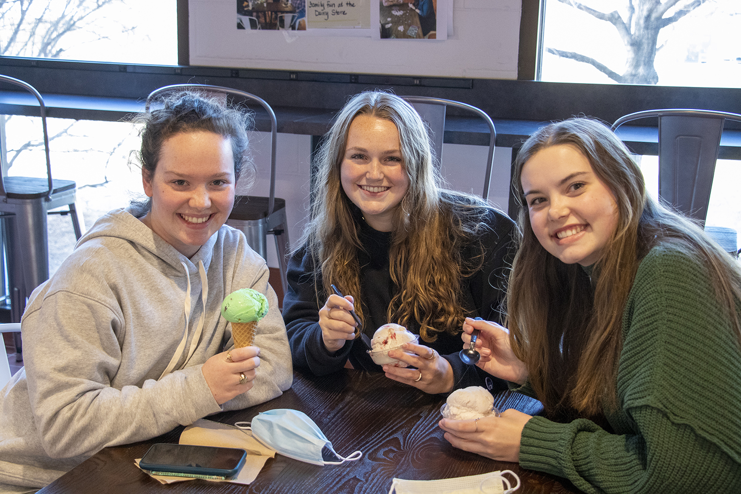 Students enjoy ice cream at the UNL Dairy Store. One lucky Husker student will win a Dairy Store Prize Pack by playing the final 2022 BRW Challenge game in the Goosechase app. 
