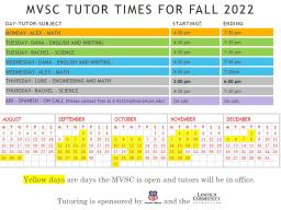 MVSC Tutoring Schedule Fall 2022