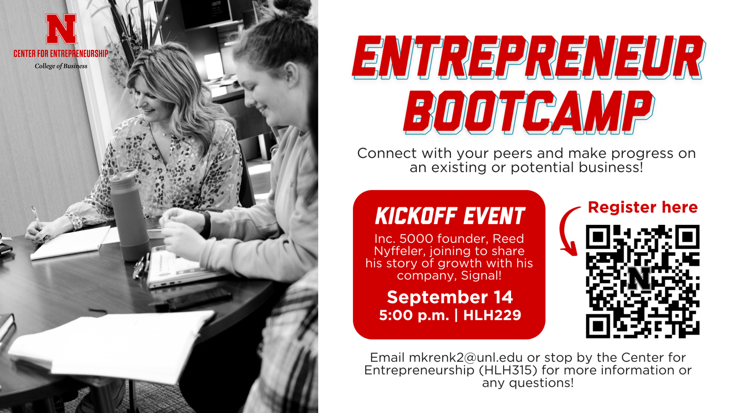 Entrepreneur Bootcamp | Sept. 14 at 5 p.m. in HLH 229. 