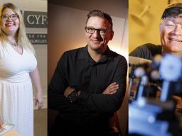 Leaders of research projects earning the university's first Grand Challenges Catalyst awards are (from left) Katie Edwards, Tomas Helikar and Kees Uiterwaal. UComm