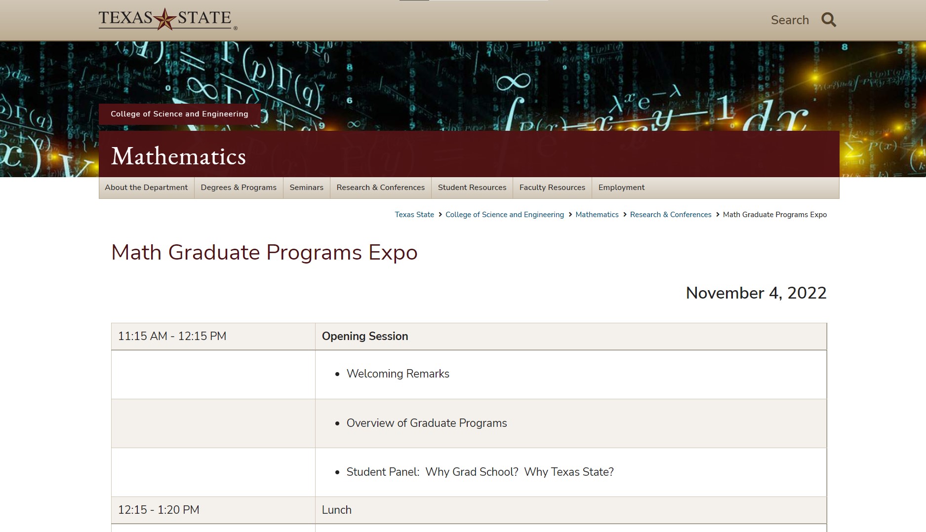 Texas State University Math Graduate Programs Expo