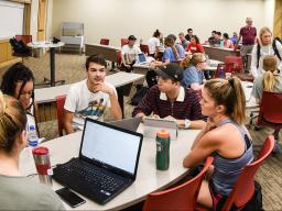 Business Students in Hawks Hall