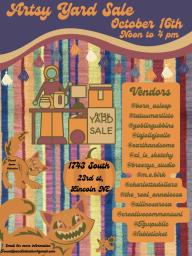 Artsy Yard Sale Flyer with vendors list and address.