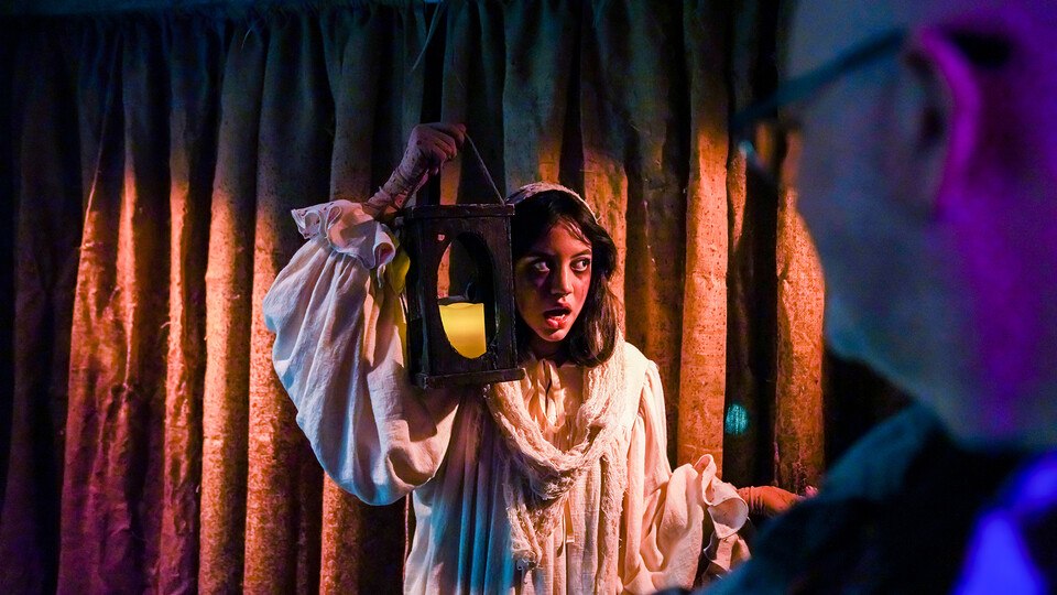 Aurora Villarreal performs during the opening weekend of "ShakesFear," which runs through Oct. 30 in the Temple Building. Photo by Dillon Galloway, University Communication and Marketing.