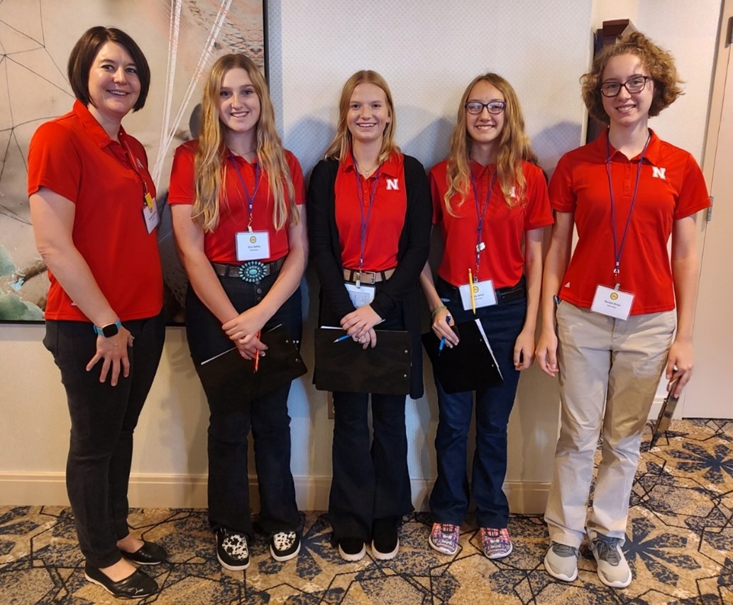 Nebraska 4-H National Horticulture Participants (R-L), Coach Elizabeth Exstrom, Eliza Bailey, Paige Wood, Emily Brhel, Rachel Brhel