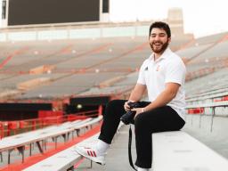 Ethan Weldon is photographed in Memorial Stadium, where he's worked as part of the social media department for Athletics.