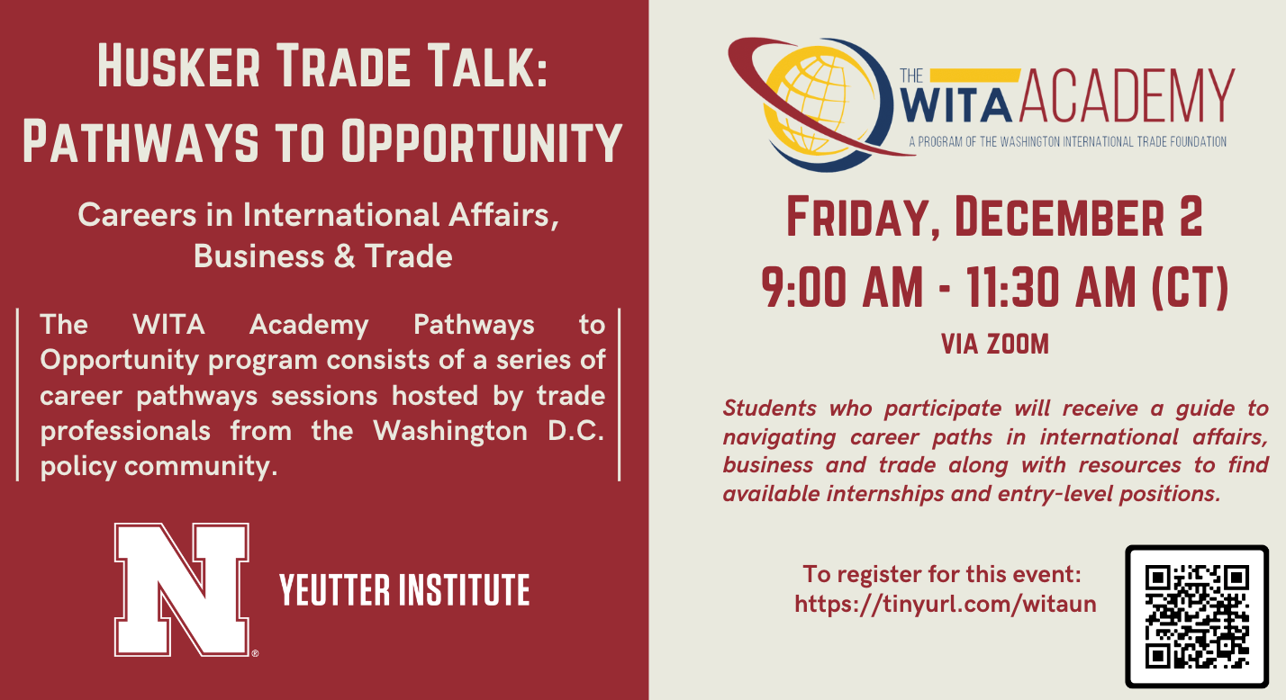 Husker Trade Talk: Pathways to Opportunity | December 2 | 9:00 - 11:30 a.m. | zoom