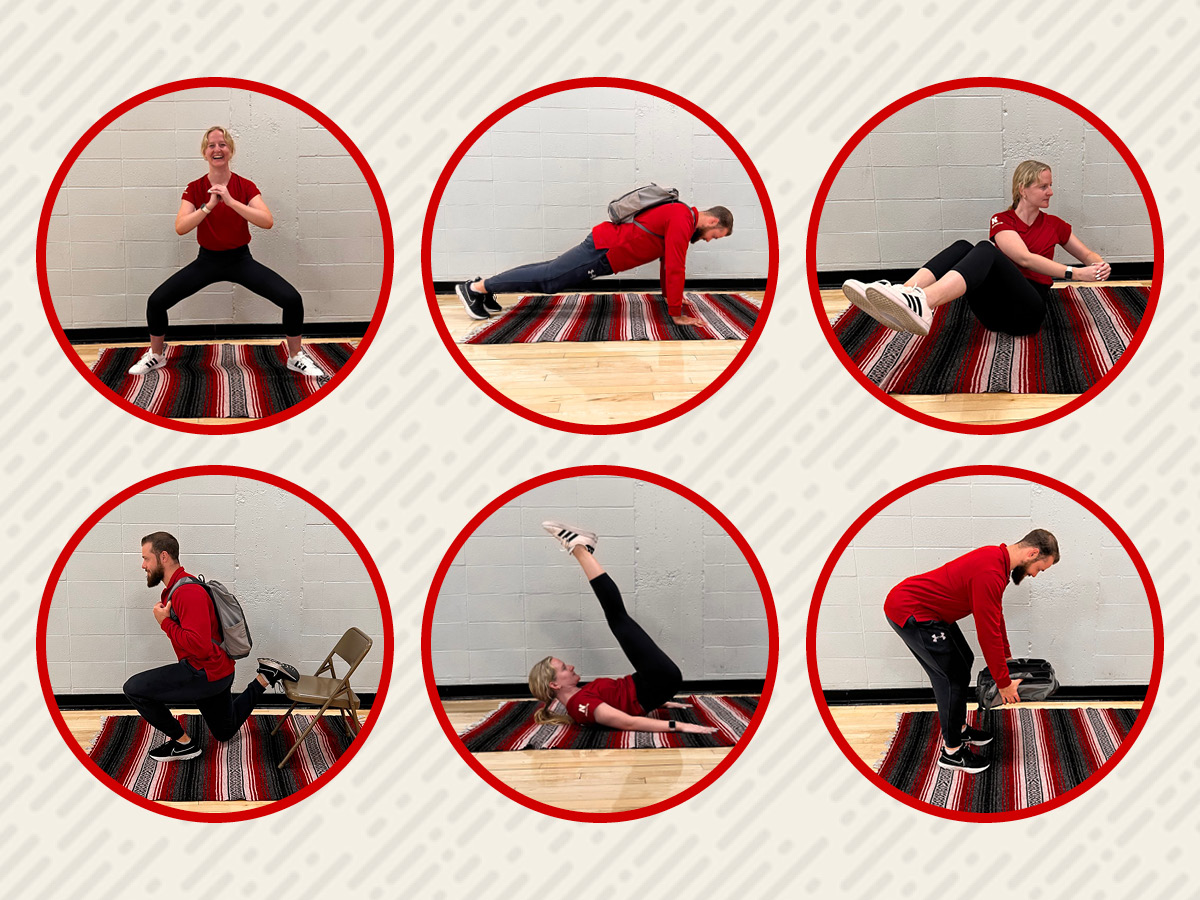 Campus Recreation staff demonstrate a few at-home workout exercises you can try.