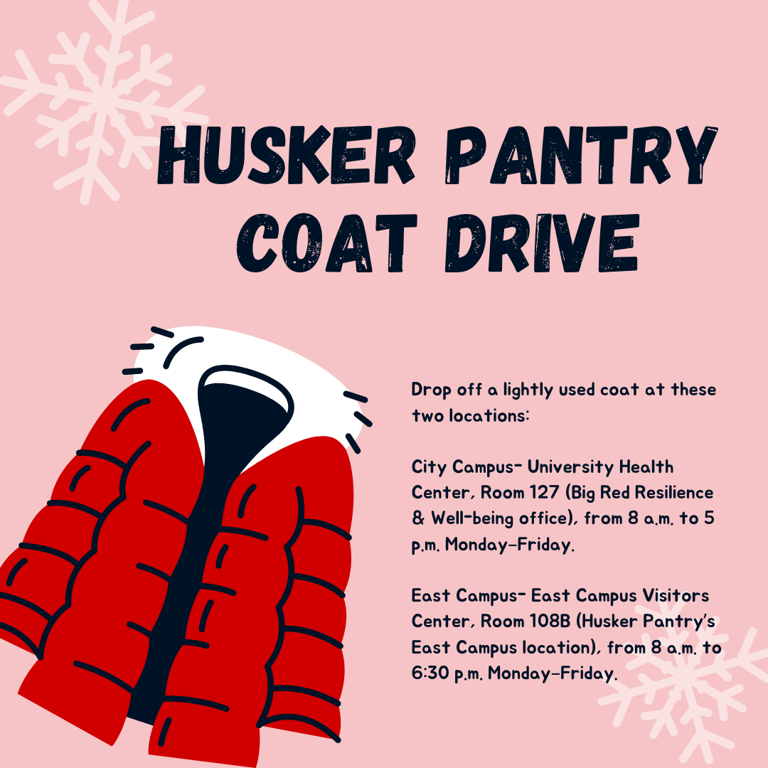 Donate a new or lightly-used sweater or coat to the Husker Pantry Coat Drive