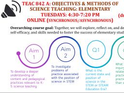 TEAC 842A: Objectives and Methods of Science Teaching: Elementary has moved online. 