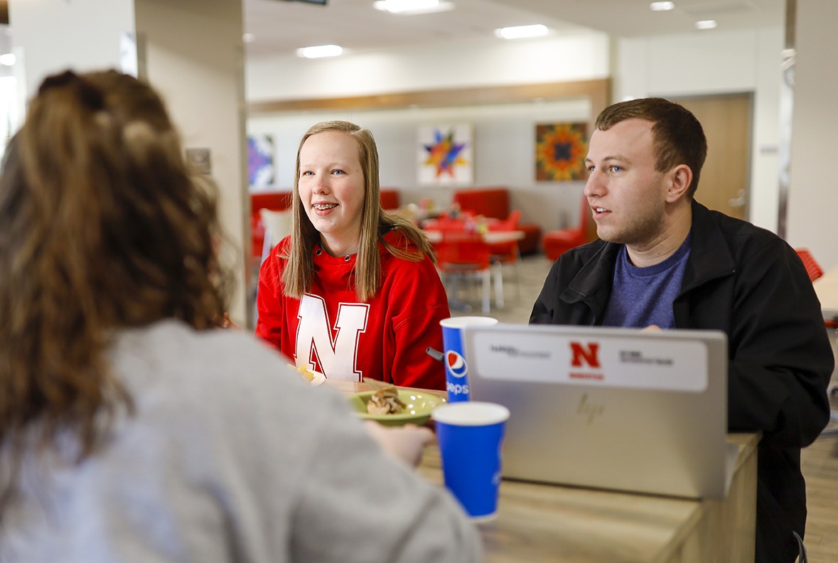 Students study and socialize at the East Campus Dining Center. [Craig Chandler | University Communication]