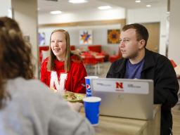 Students study and socialize at the East Campus Dining Center. [Craig Chandler | University Communication]