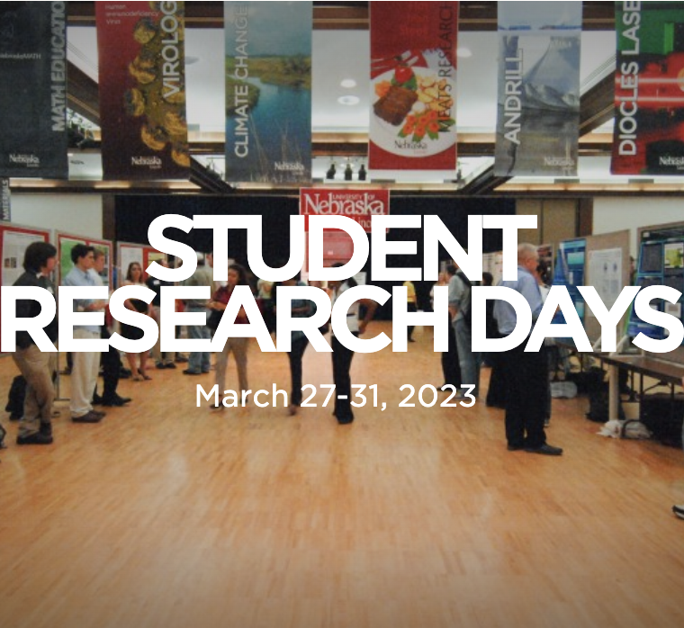 Student Research Days 2023 will take place in-person on Tuesday, March 28 and Wednesday, March 29 in the Nebraska Union. The event will showcase graduate and undergraduate student research and creative accomplishments on campus. 