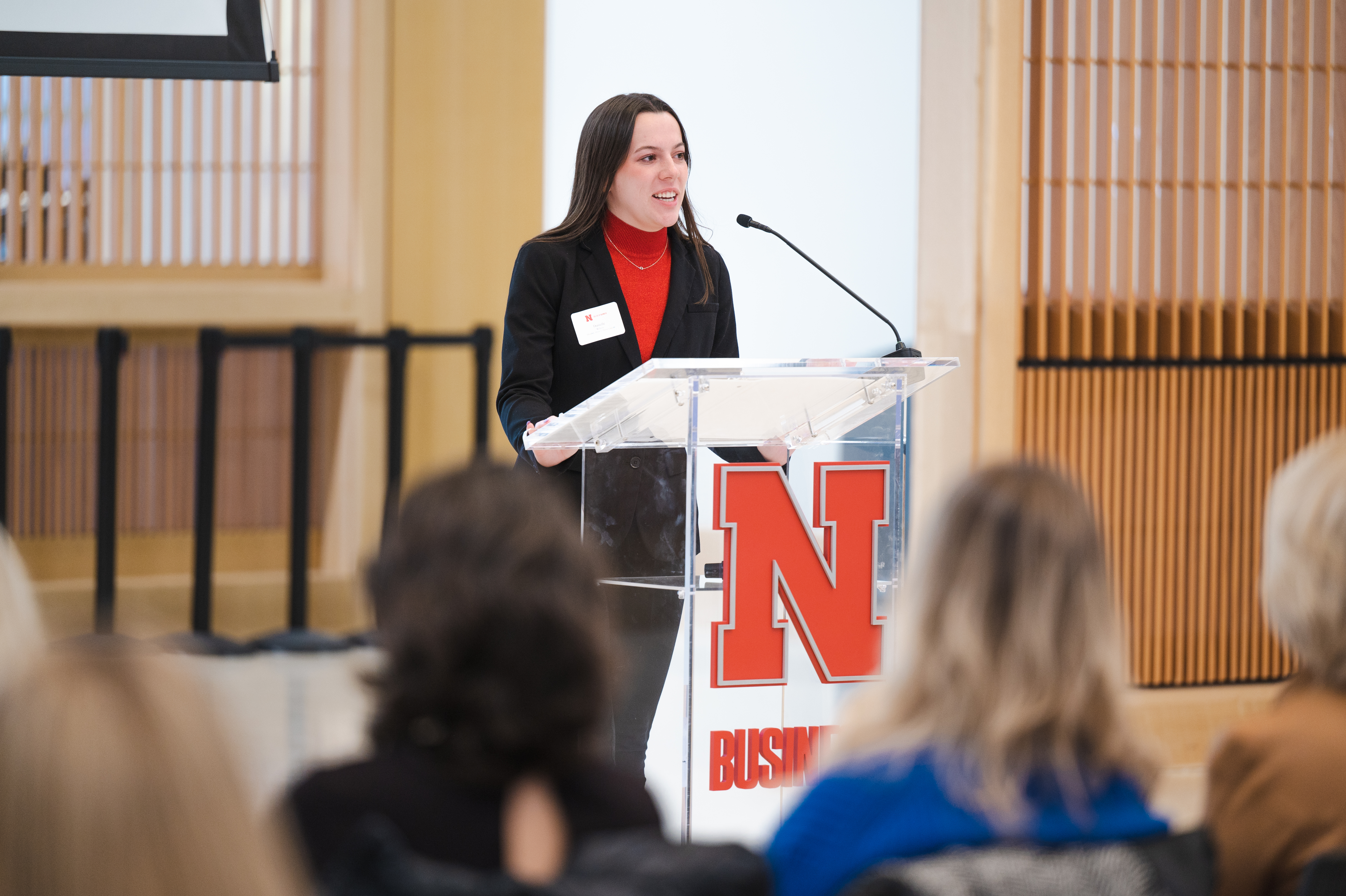 Grant Ceremony group member Danielle Wilcox speaks at the Nov. 21 event.