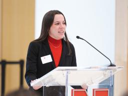 Grant Ceremony group member Danielle Wilcox speaks at the Nov. 21 event.