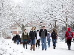 Students on campus in the winter.