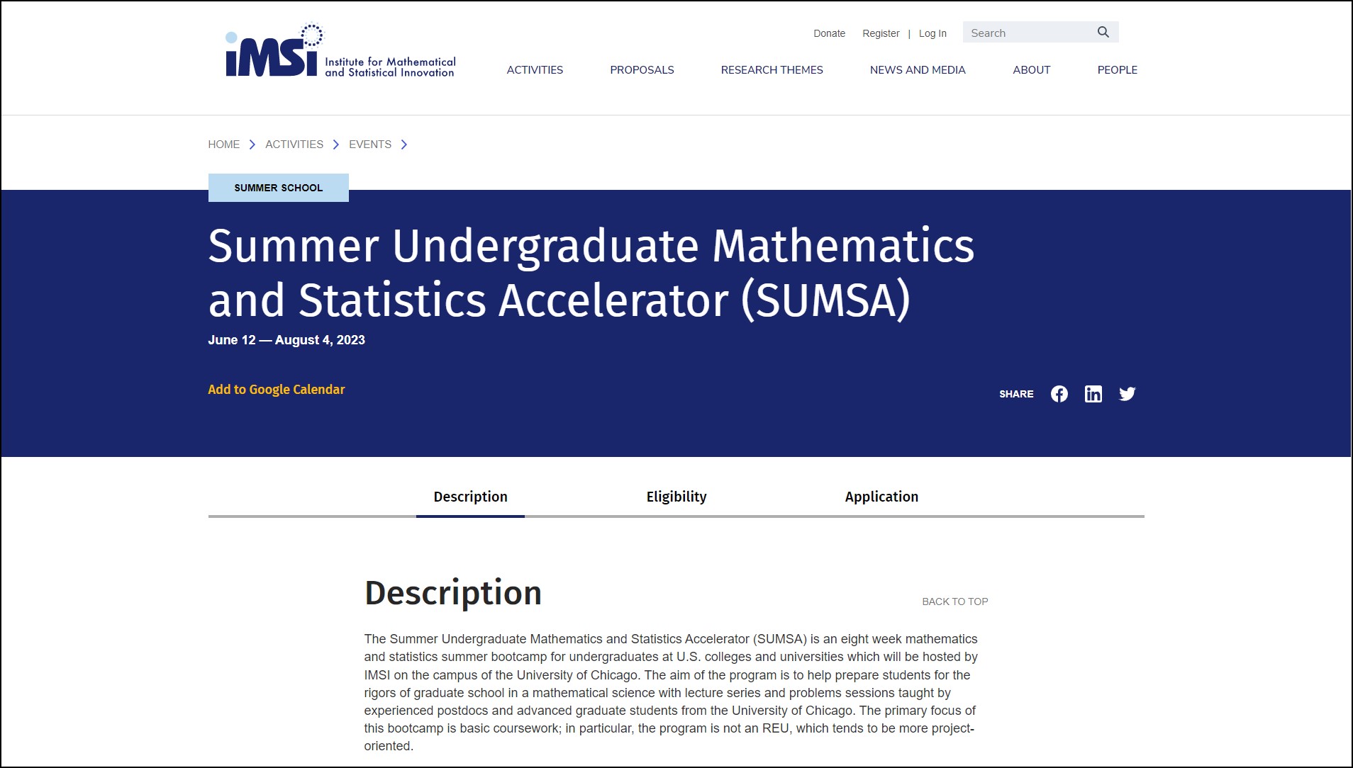 Summer Undergraduate Mathematics and Statistics Accelerator (SUMSA)