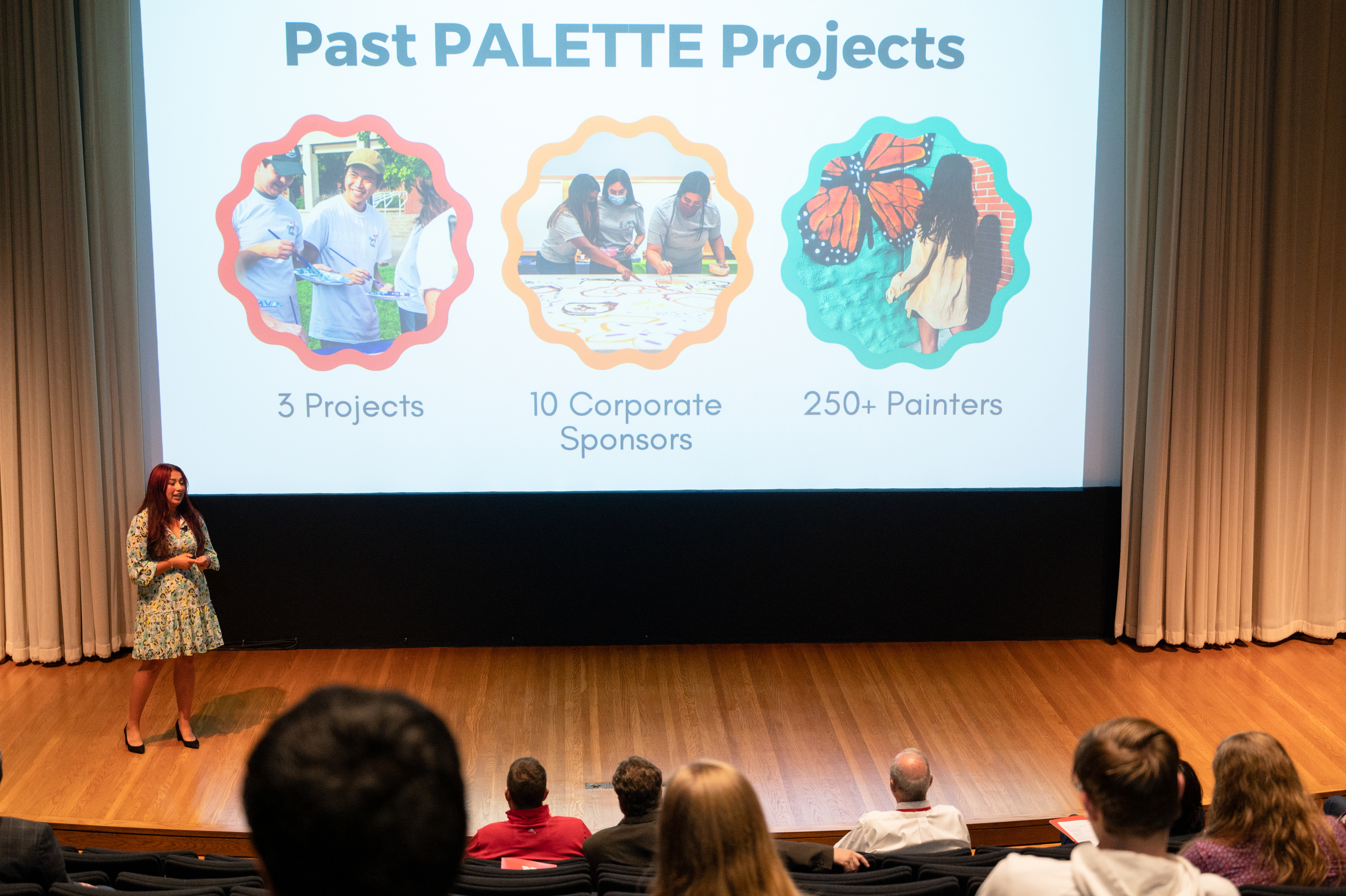 Erika Casarin, '22, talks about her startup, PALETTE, to judges during the final round of the 2022 New Venture Competition. She won $12,500 for her business.