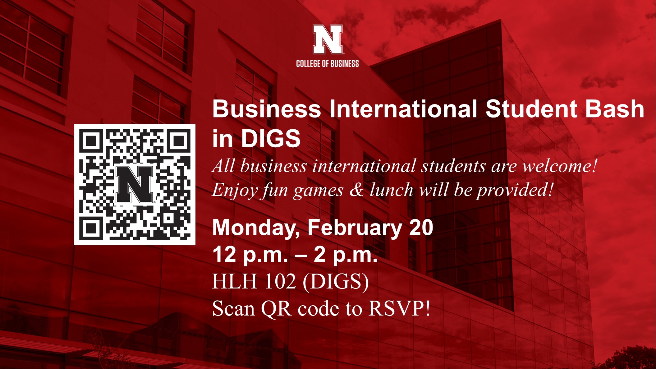 Business International Student Bash | Feb. 20 | 12-1 p.m. | DIGS
