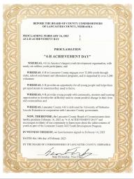 Lancaster County Commissioners Proclamation for "4-H Achievement Day"