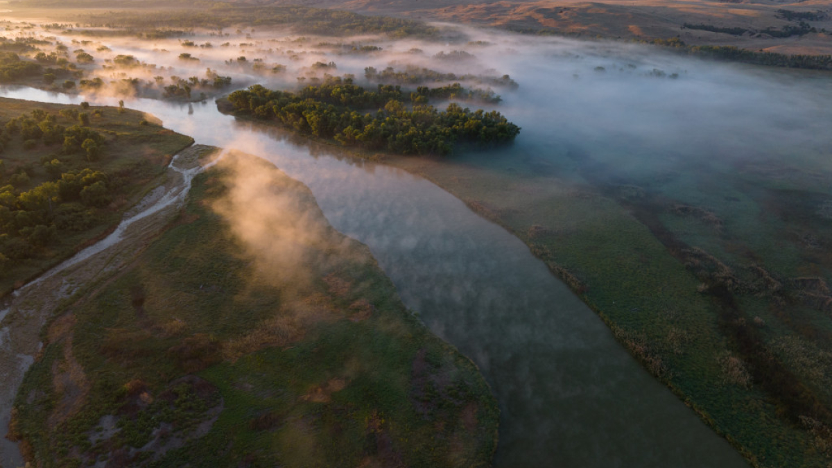 Riverine wetlands, such as this one along the North Platte River, are biodiversity hotspots. These wetlands can be found all across Nebraska along rivers and river floodplains. Grant Reiner/Platte Basin Timelapse