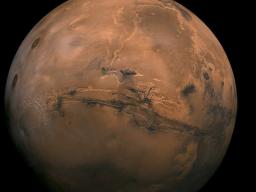 Mosaic of the Valles Marineris hemisphere of Mars projected into point perspective, a view similar to that which one would see from a spacecraft. The mosaic is composed of 102 Viking Orbiter images of Mars. NASA | JPL-Caltech