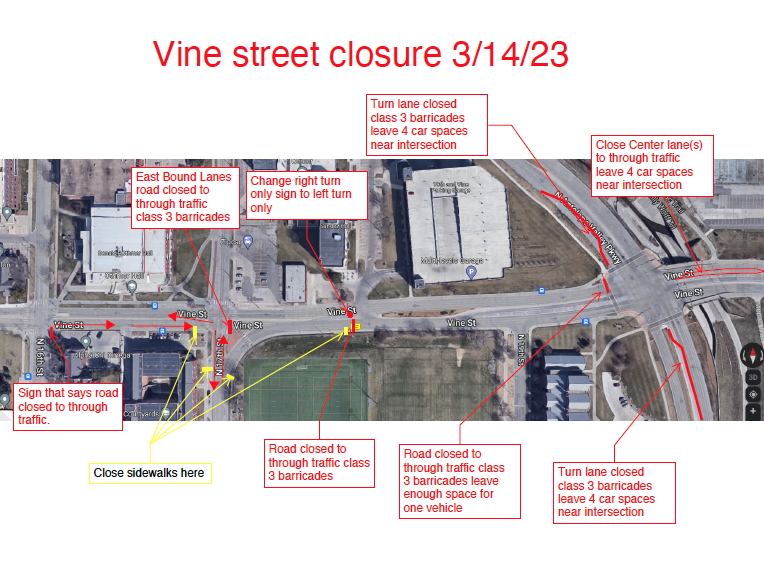 Vine Street will be partially closed March 14.