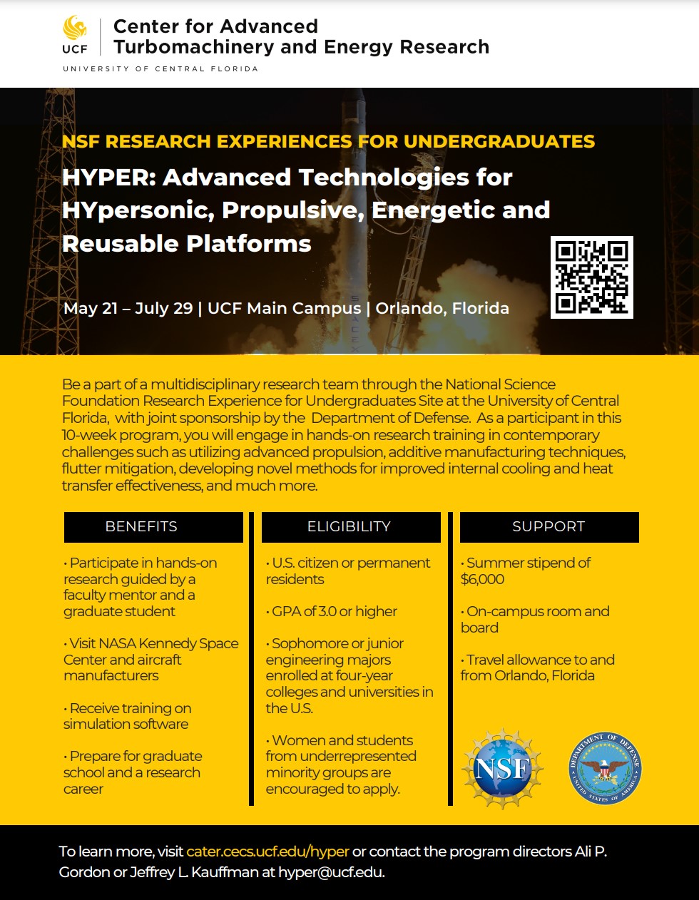 HYPER: Advanced Technologies for Hypersonic, Propulsive, Energetic, and Reusable Platforms REU at UCF