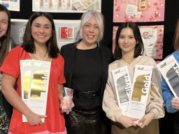 Professor Jen Landis poses with her graphic design students at the 2023 Creative Nebraska Awards Show. Courtesy photo.