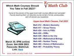 Math Club: Fall 2023 Course Preview