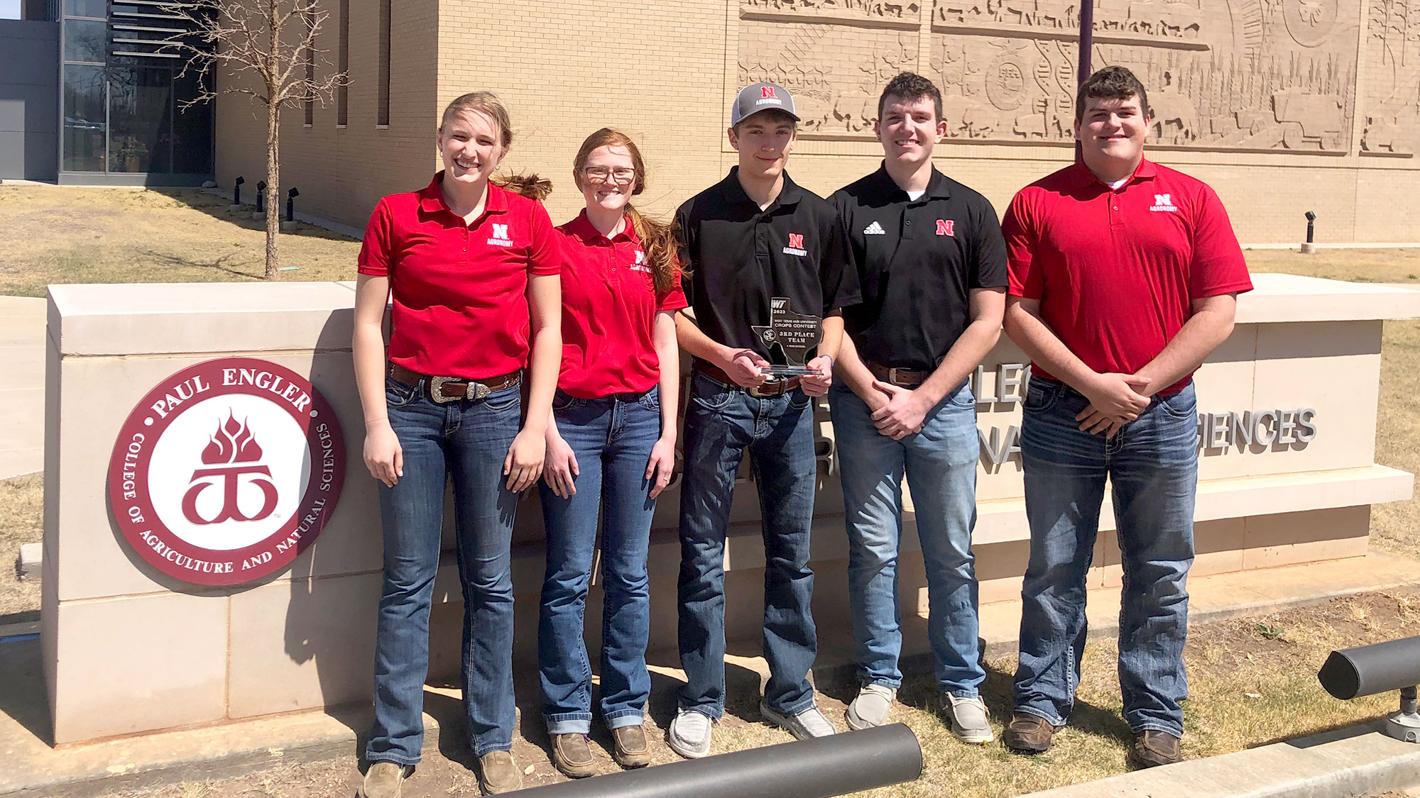 The University of Nebraska–Lincoln Crops Judging Team places third overall at the West Texas A&M University Collegiate Crops Contest on March 25 in Canyon, Texas. Team members include Kailey Ziegler (from left), Maggie Walker, Will Stalder, Zach Nienhuese