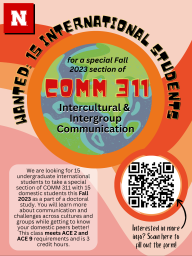Graphic of a globe and QR code promoting COMM311