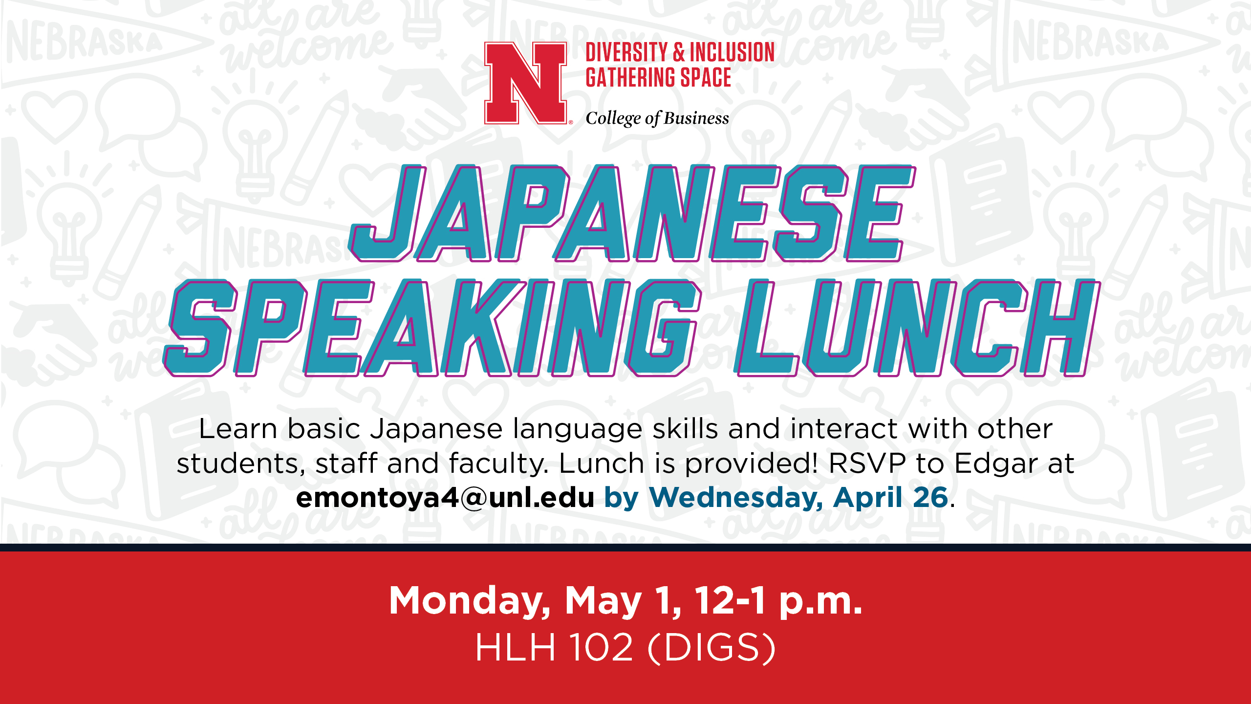 Japanese Speaking Lunch | Monday, May 1 from 12-1 p.m. | HLH 102