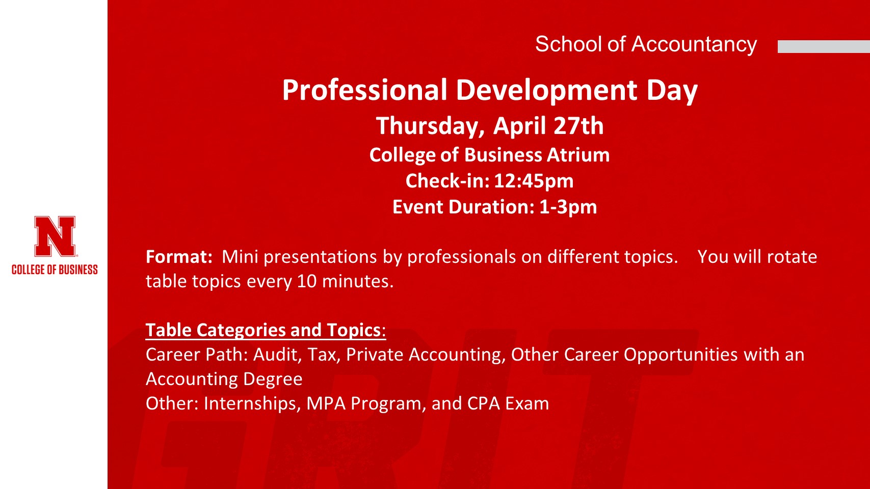 Professional Development Day | Thursday April 27 1-3 p.m. | Henrickson Family Atrium