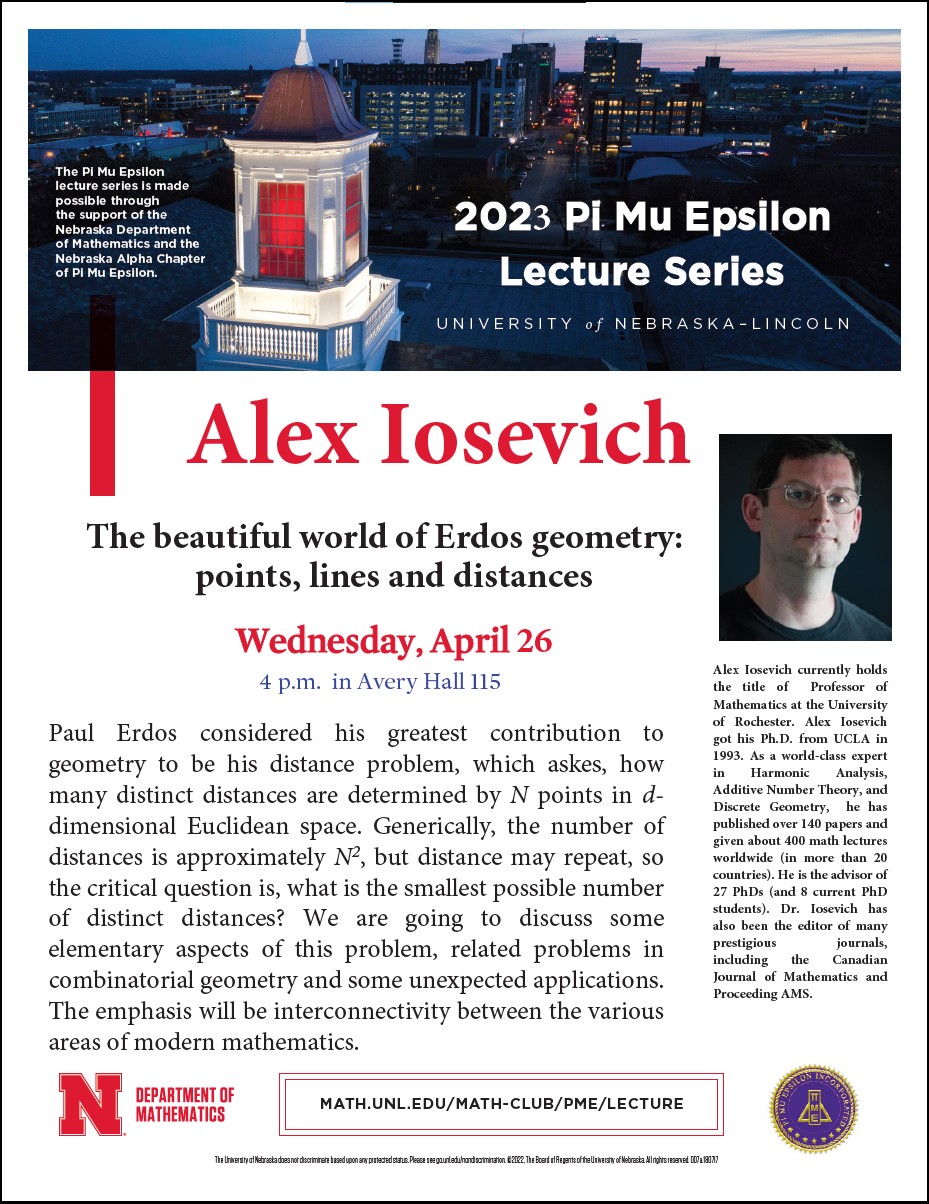 Pi Mu Epsilon Lecture by Prof. Alex Iosevich (University of Rochester)