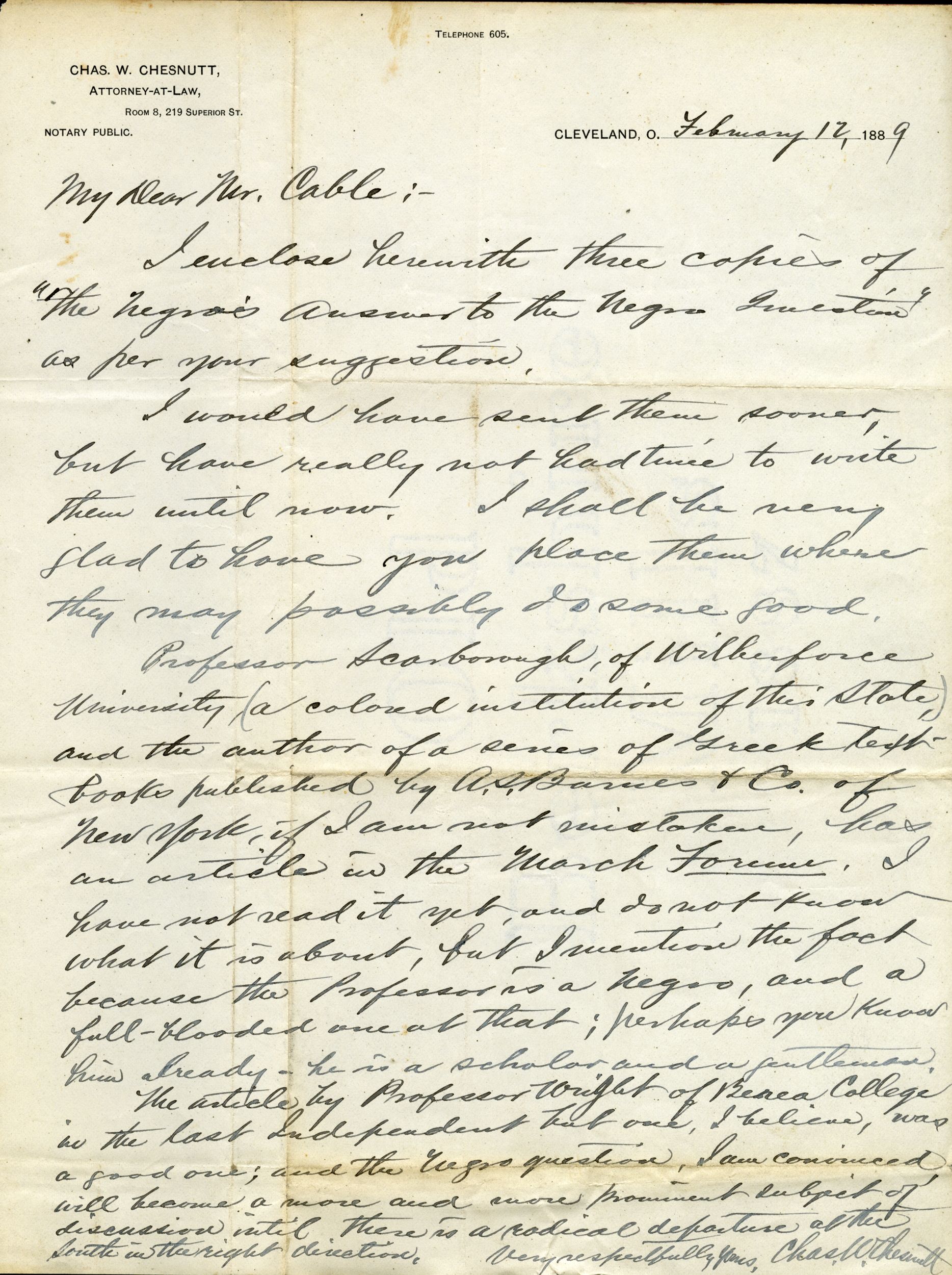 Correspondence between Chesnutt and Washington. 