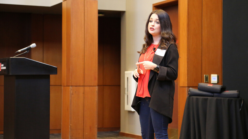 Ciera Kirkpatrick discusses her work on messaging for medical-trial recruitment during a 2021 Science Slam.