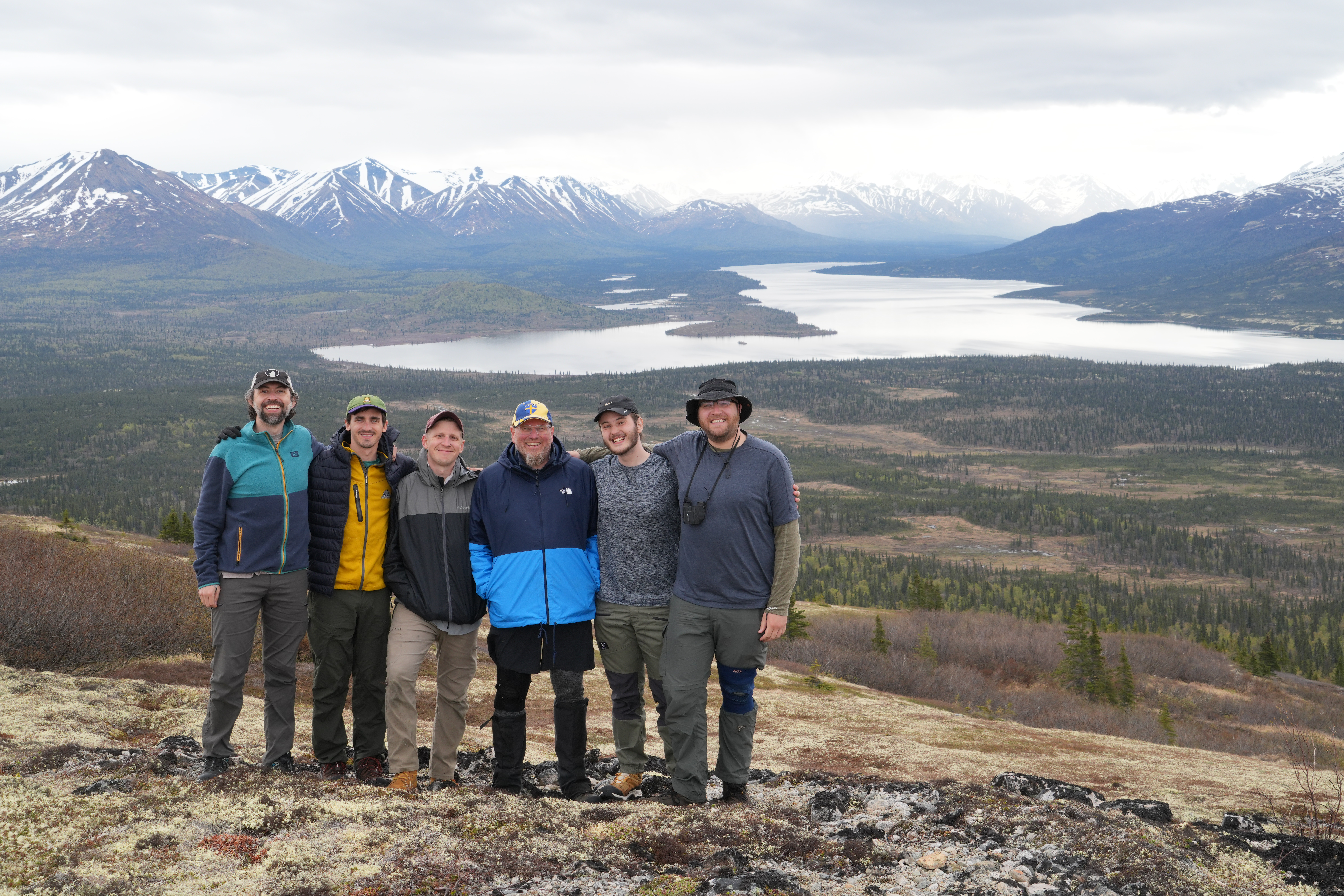 Left to right: Jason Carl Rosenberg, Robert Alexander, Kory Reeder, Paul Rudy, Ryan McQuay Meredith and Trevor Frost, who spent 10 days in the backcountry of Lake Clark National Park as part of the “Composing in the Wilderness” program. Courtesy photo.