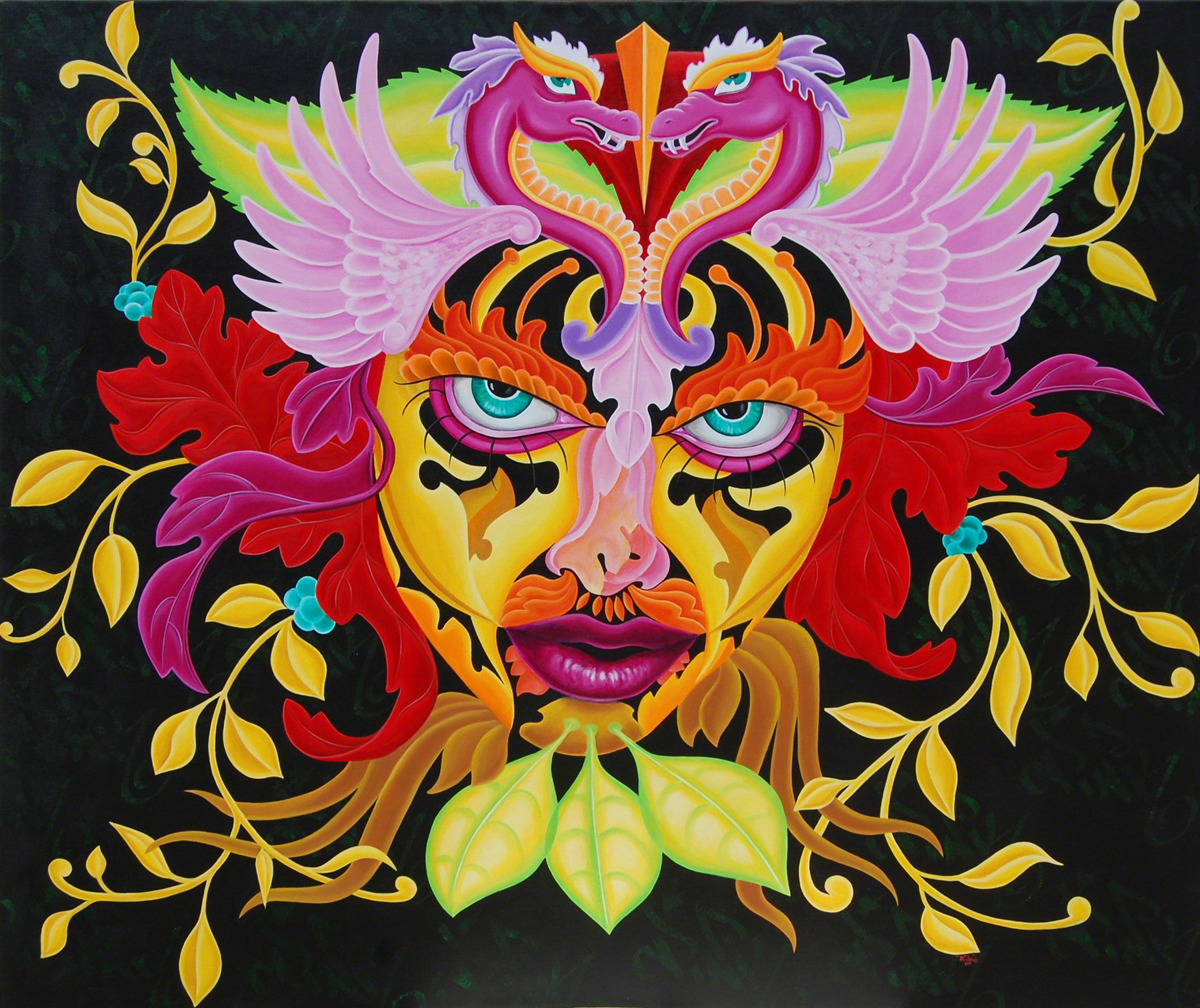 Lady Pink, “Lady of the Leaf,” acrylic on canvas, 56” x 66”, 2011. In a private collection. Lady Pink will present a Hixson-Lied Visiting Artist Lecture on Sept. 27.