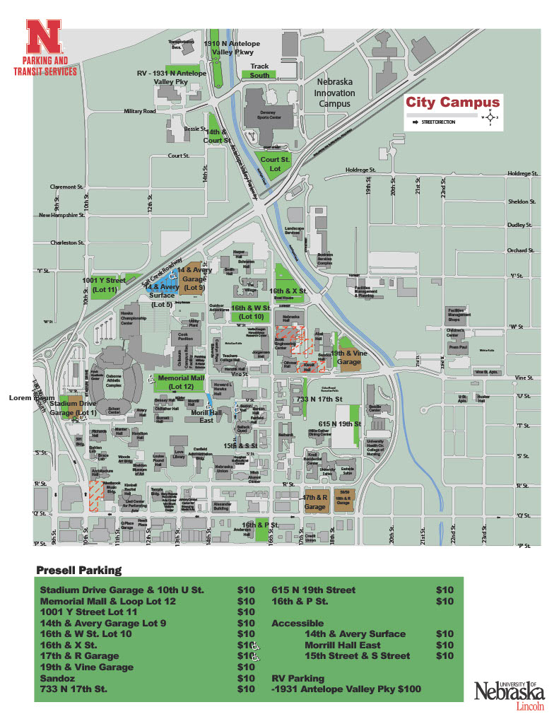 Reserve campus event parking in advance; available for Nebraska