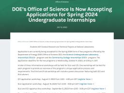 DOE’s Office of Science Spring 2024 Undergraduate Internships