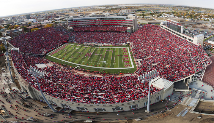 The Cornhusker Marching Band performs at the start of the Oct. 29, 2011 Husker football game with Michigan State. Photo by Craig Chandler, University Communications