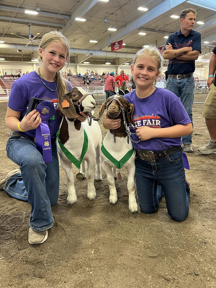 Josie and Lauren Johnson at the 2023 Nebraska State Fair 4-H Meat Goat Show