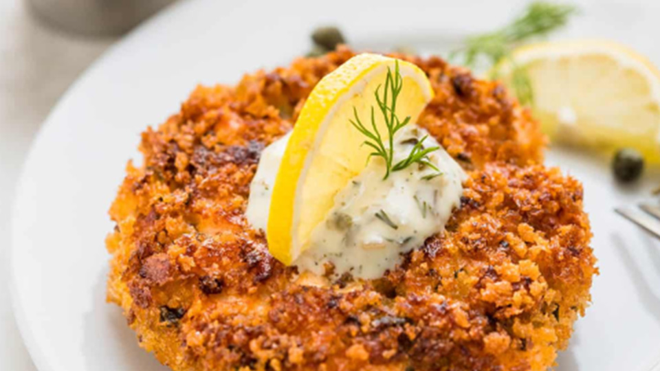 Crispy salmon cakes with lemon Parmesan roasted broccoli for Meal Kit Monday