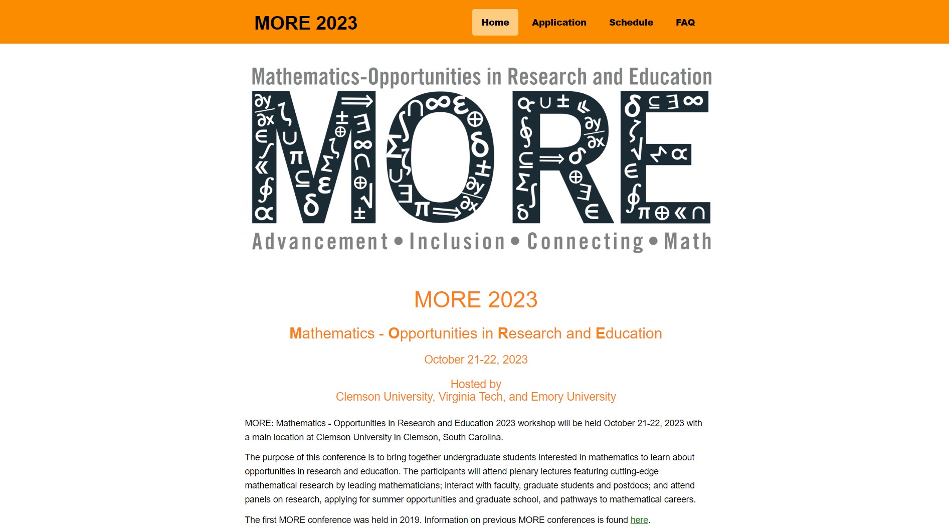 Mathematics - Opportunities in Research and Education (MORE) 2023