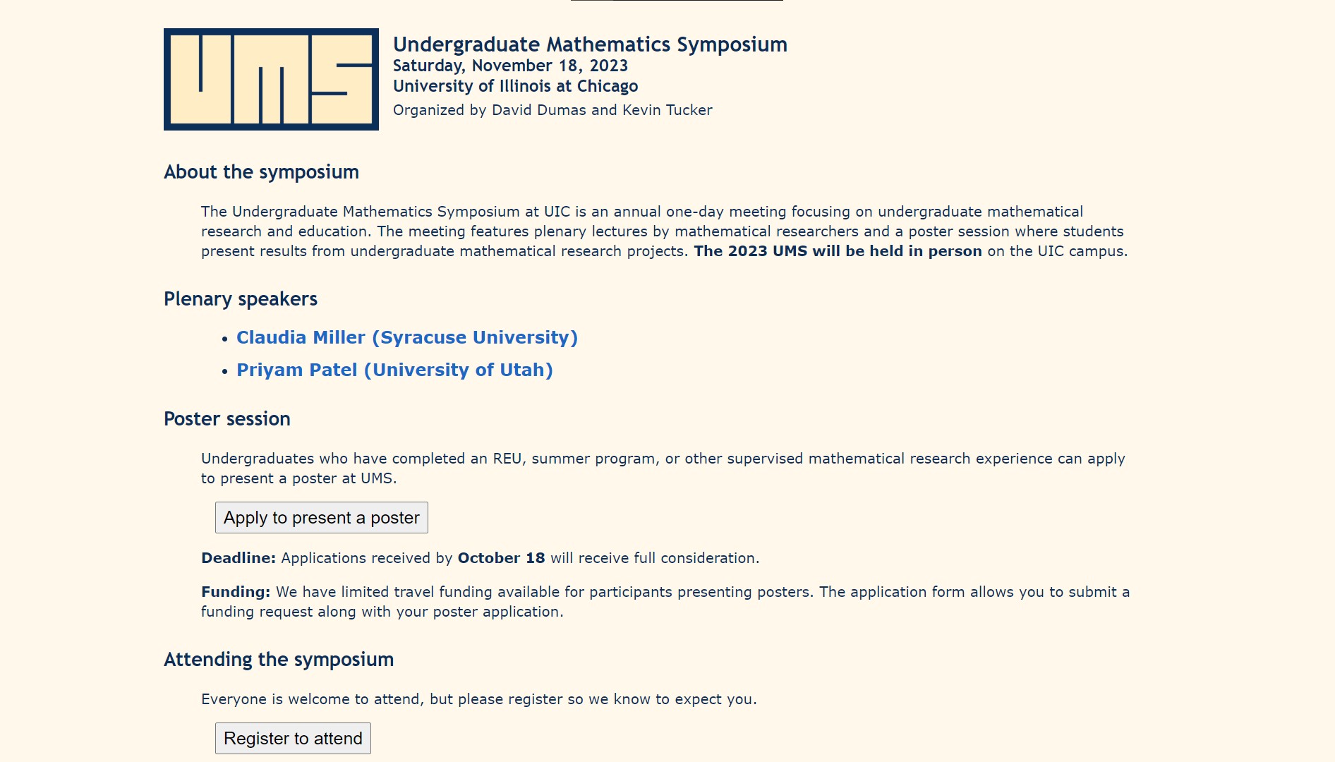 Undergraduate Mathematics Symposium (UMS) at UIC