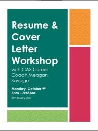Resume & Cover Letter Workshop - Monday, October 9th at 3 pm!