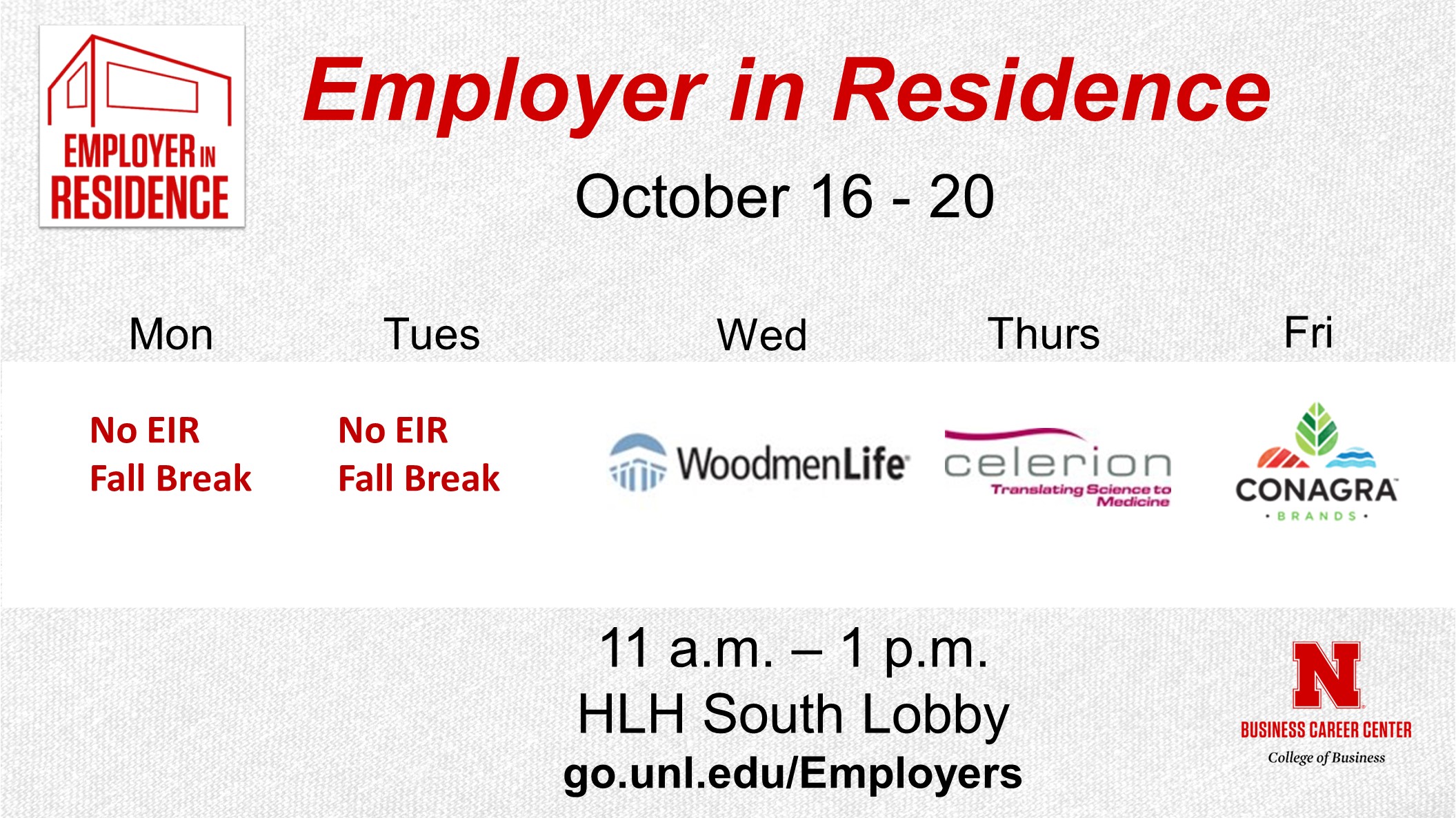 Employer in Residence for October 16-20