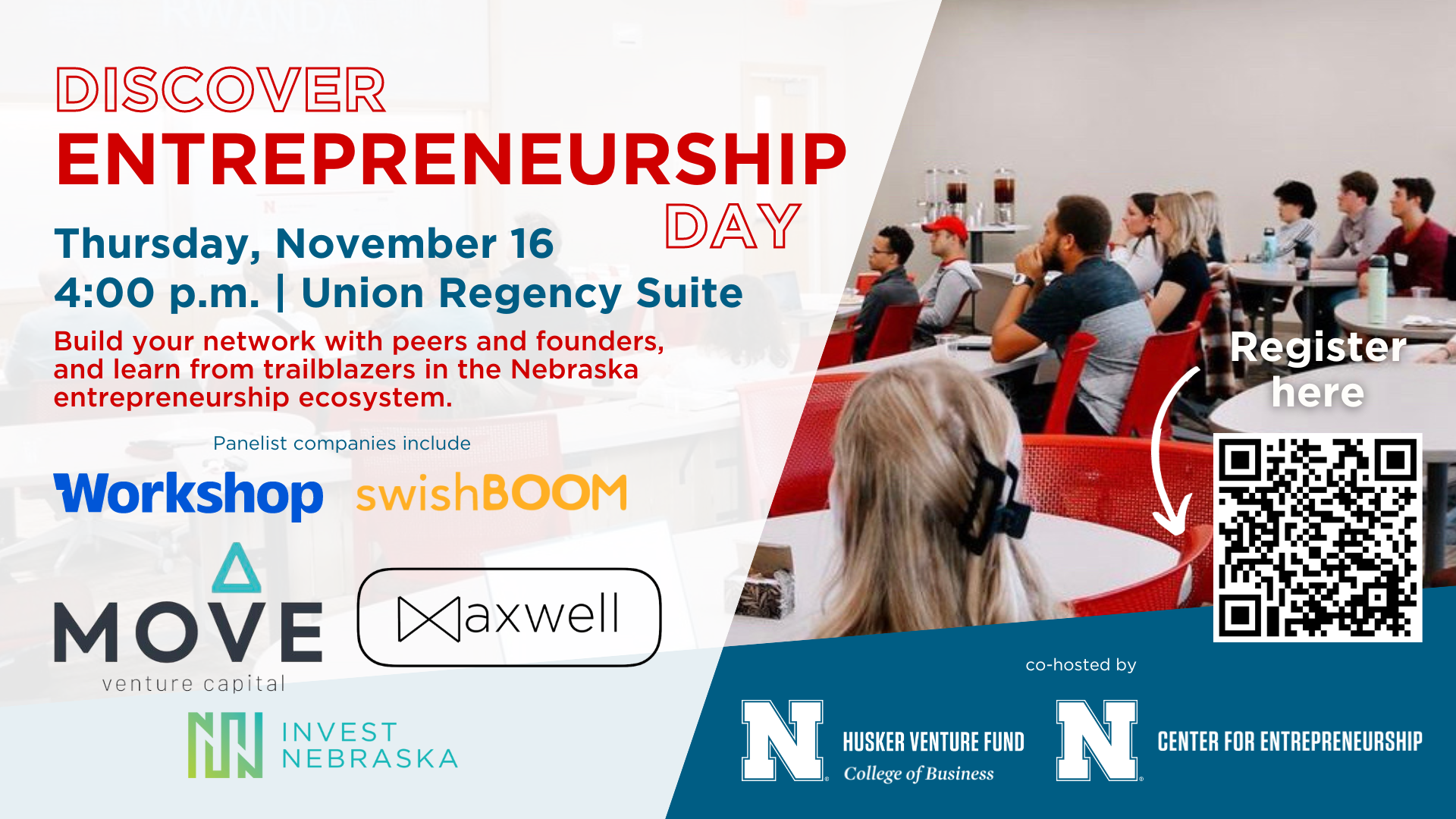 Discover Entrepreneurship Day | Thursday, November 16, at 4 p.m. in the Union Regency Suite. 