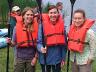 Certified Master Naturalists Elizabeth Chalen, Chrissy Galata, and Janie Helt practice the basics of kayaking at Platte River State Park.